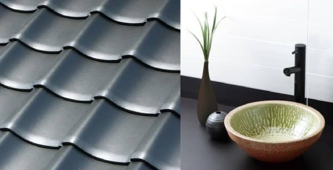 Uses Japanese roof tiles (left) and hand-washing bowls (right)