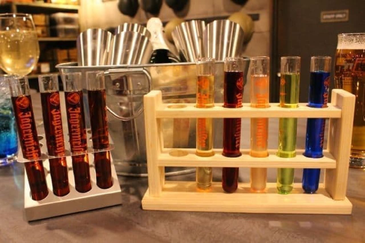 Cocktail set made with liqueur in a test tube