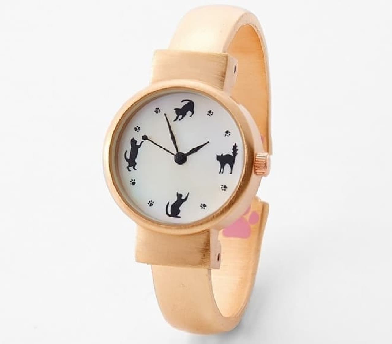 "Gyutto hug Nyan cat technique bangle watch" Pink gold with a small face