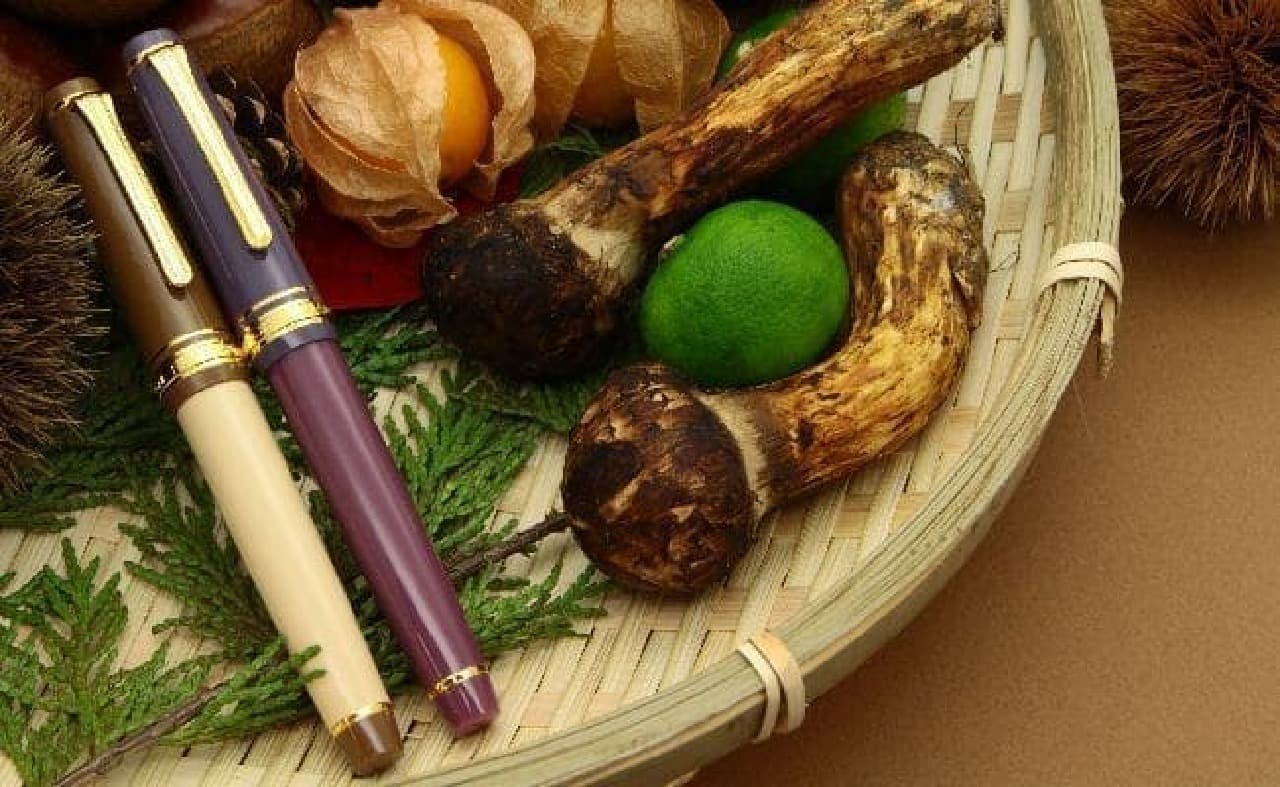 The second in the Kyoto vegetable fountain pen series, autumn vegetables "Kamo eggplant" and "Tamba Matsutake"