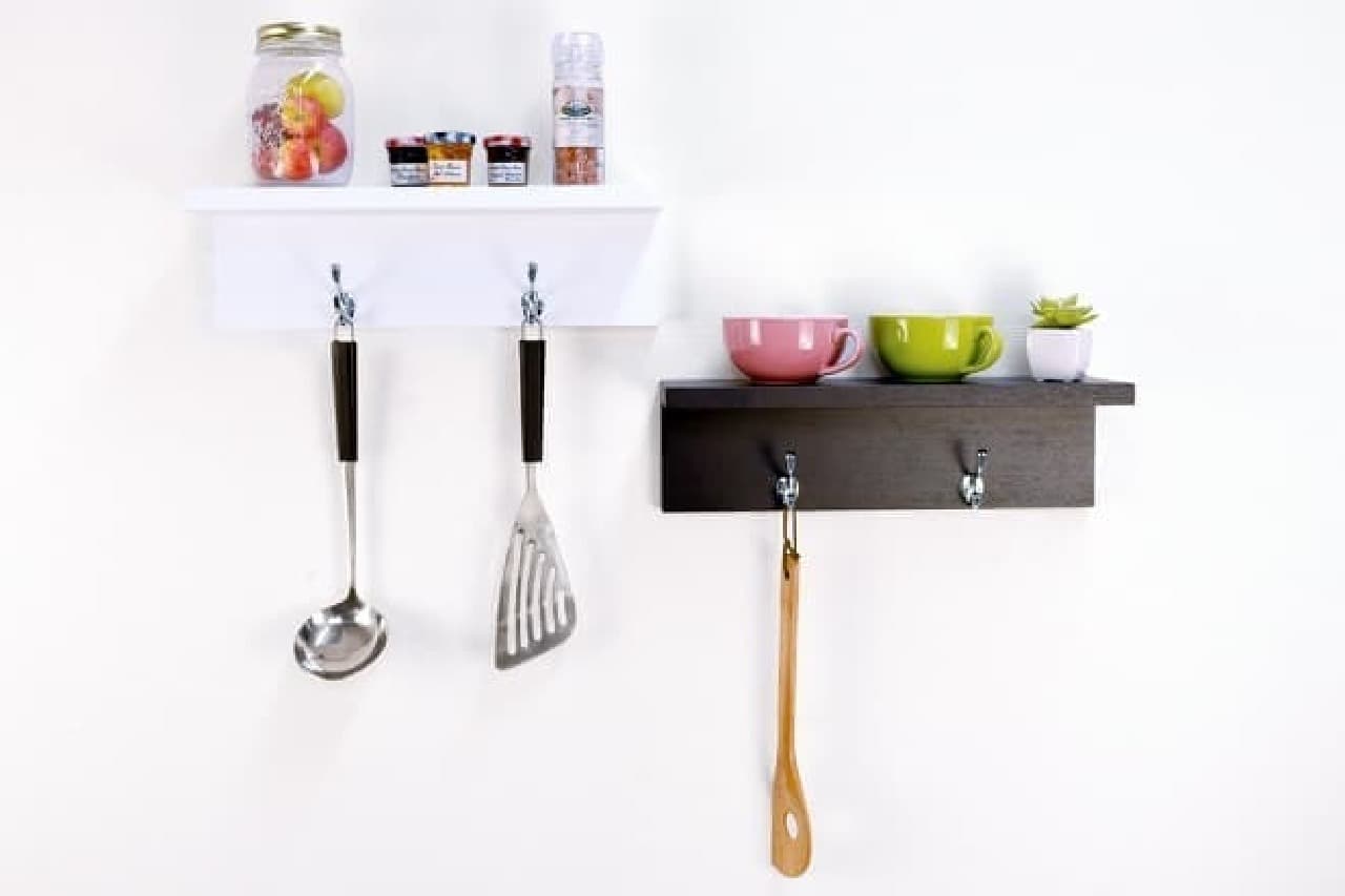 "Wall beauty shelty L-shaped shelf with hook" to be installed with a stapler