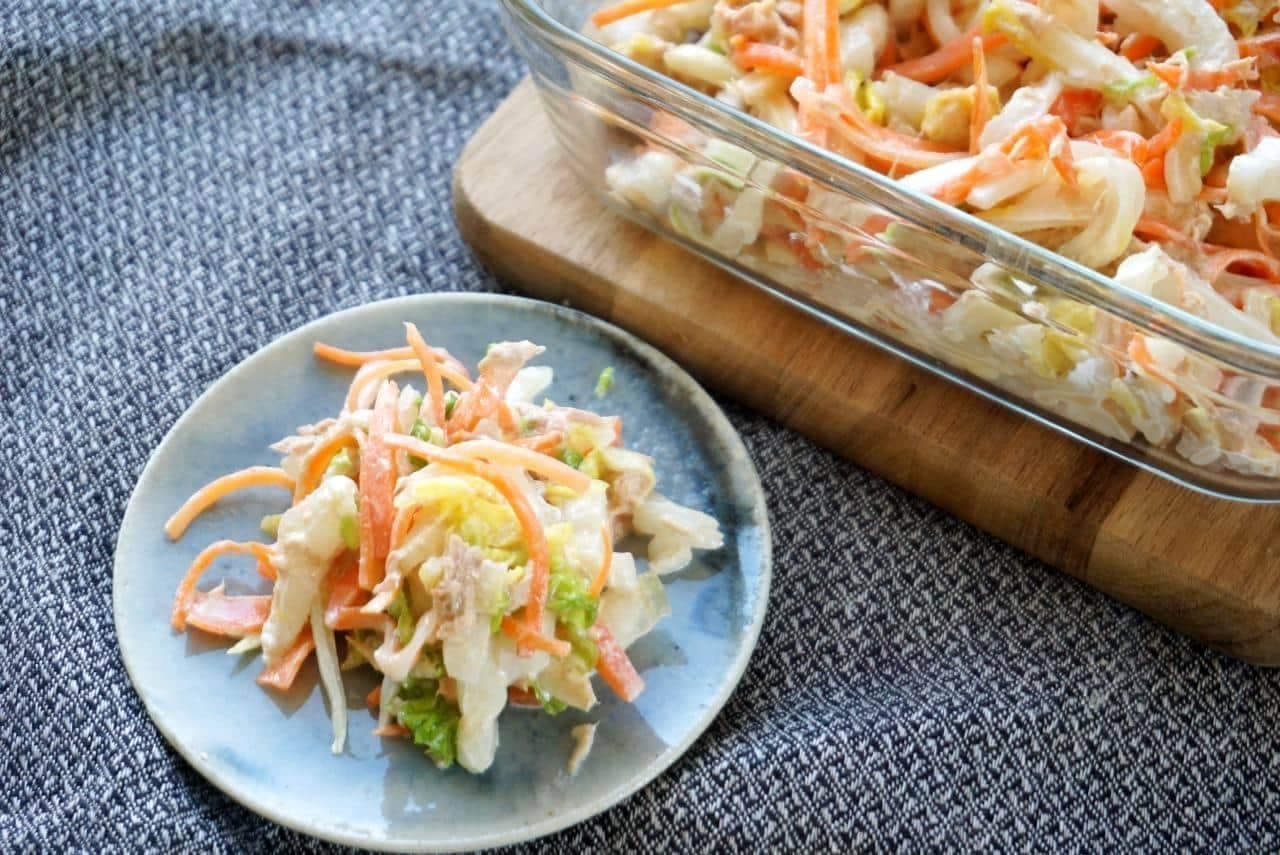 白菜のコールスローサラダ・水菜とハムのマヨポンサラダ・舞茸の塩昆布和え -- 秋冬おすすめの野菜・きのこレシピ