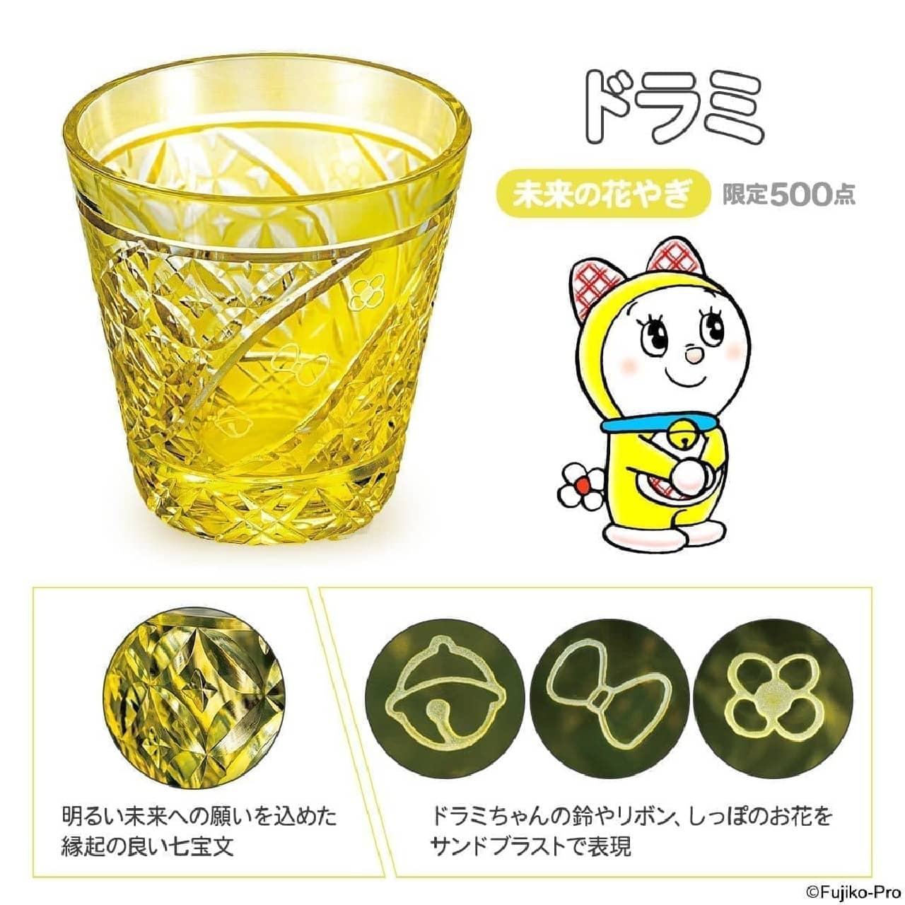「ドラえもん 夢切子 江戸切子グラス」発売 -- タイムふろしき・アンキパンの模様も