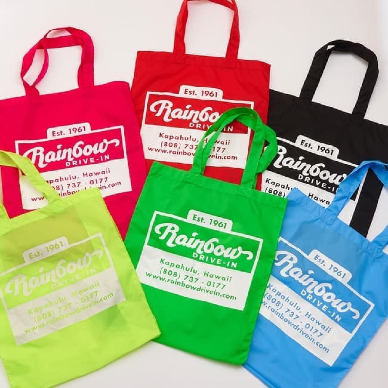 Hawaii's popular store "Rainbow Drive-In" items are now in PLAZA --colorful mugs, tote bags, etc.
