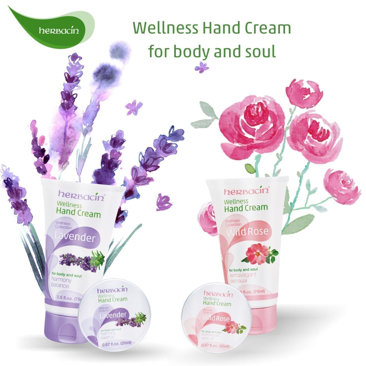 Herbacin "Wellness Hand Cream Rose" "Wellness Hand Cream Lavender"