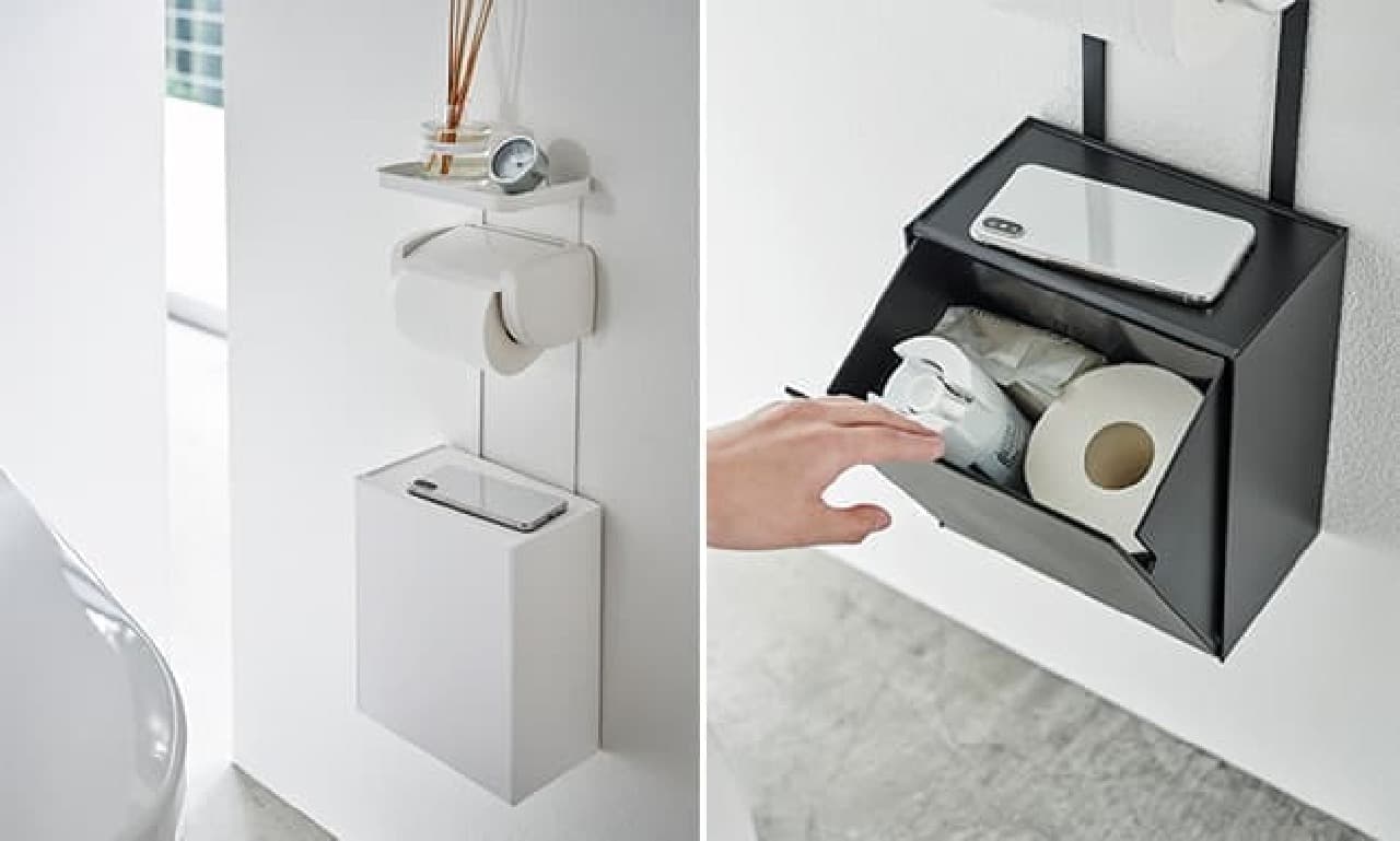 Toilet paper holder top tray & storage case tower