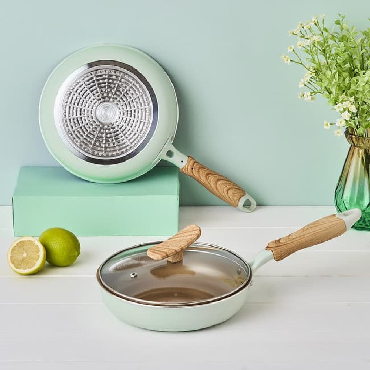 Evercook Frying Pan Set for New Life -- 20cm Frying Pan and Glass Lid Set in Pastel Spring Colors!