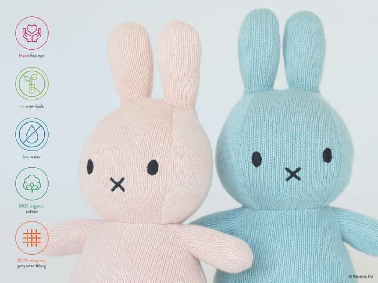 Two New Colors for the Miffy Plushie "Organic Cotton Collection" -- Soft Pink and Ocean Blue for Spring and Summer