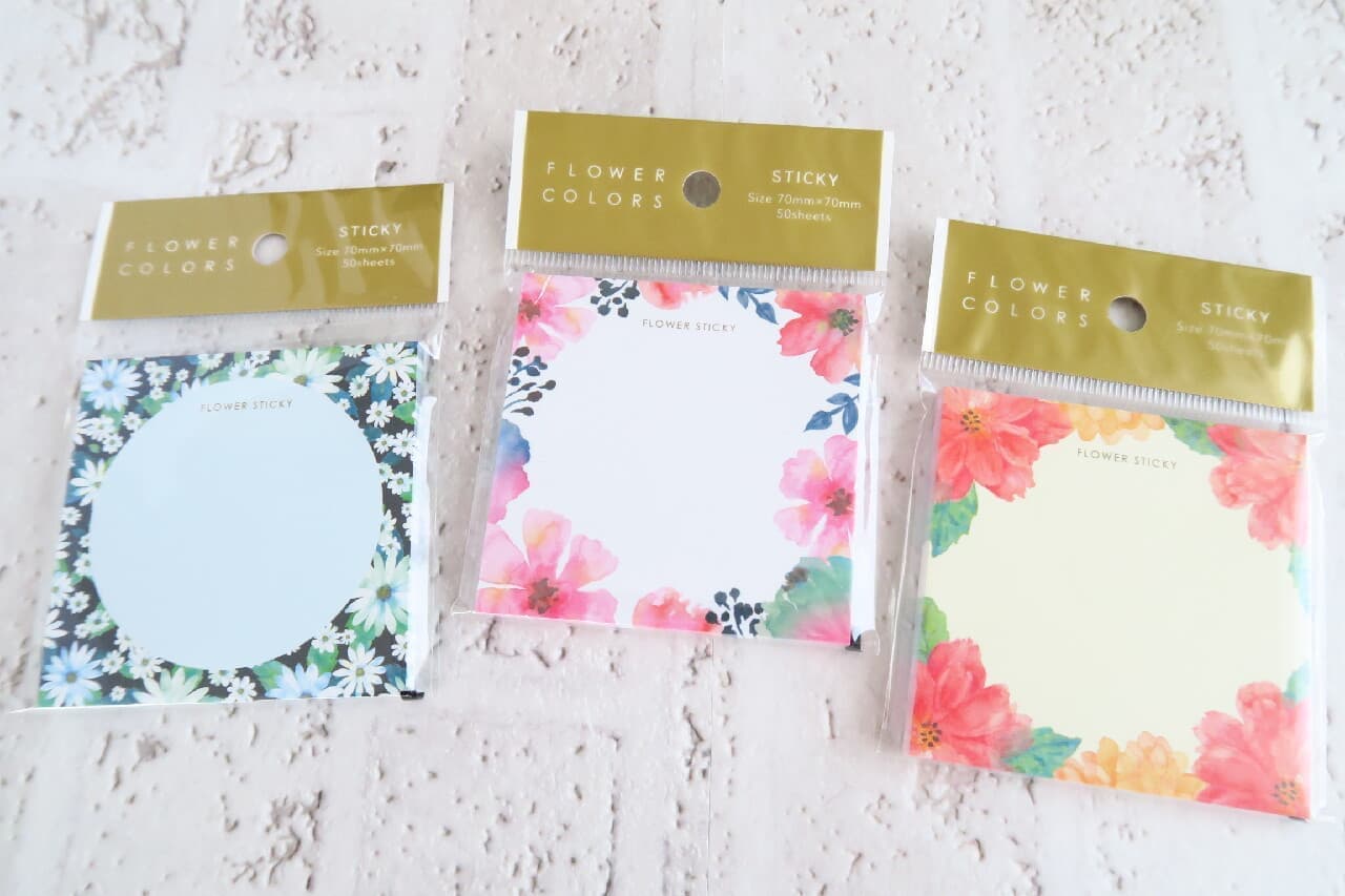 Cute flower-printed stationery from Celia: "Message Card Bouquet," "Film Sticker: Pressed Flowers," and "Flower Colors: Sticky Notes.