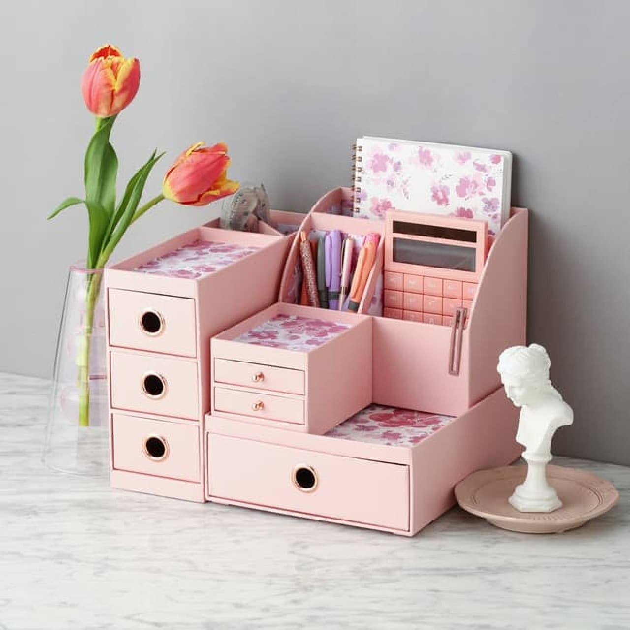 Francfranc] Lace Pattern Stationery Box, Chest of Drawers with Pen Stand, etc. -- Desktop Storage for Remote Work