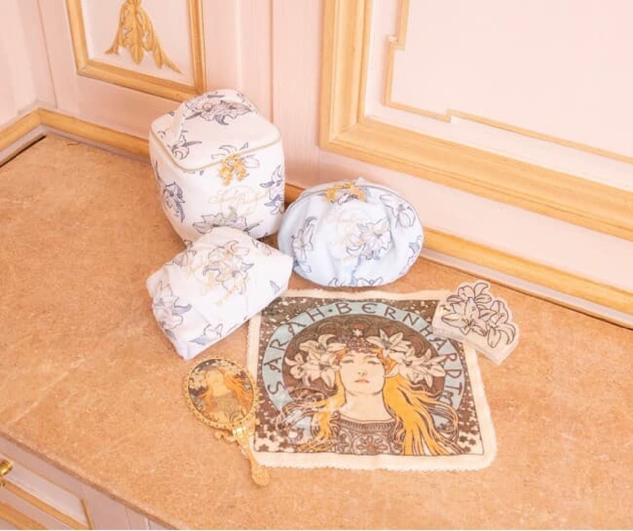 Collaboration of Gerard Pique and Alphonse Mucha! Elegant lily-patterned loungewear, pouches, etc.