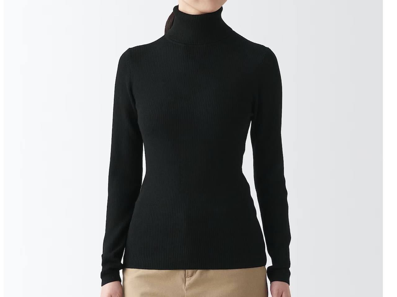 MUJI Ribbed turtleneck washable sweater with reduced neck tingling
