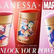 「アネッサ パーフェクトUV スキンケアミルク N」MARVEL限定パッケージ！スパイダーマン・ヒーロー集合デザイン・ブラックウィドウの3種