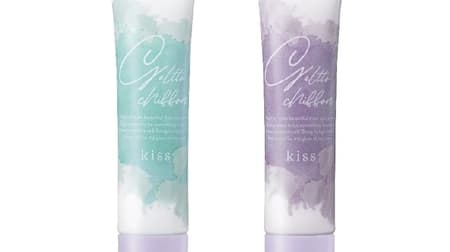 Kiss Gelut Chiffon UV Tone-Up Base" - mint green color that reduces redness and creates a sense of transparency & lavender color that corrects yellowish tints and gives a sense of blood color.