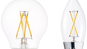 白熱電球のフィラメントを再現した LED 電球、部屋にやさしいガラスのきらめき