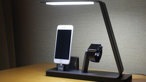 Fashionable display of Apple Watch & iPhone-Dock station with lamp "NuDock"