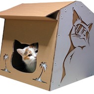 クールなネコの、クールなキャットハウス―ダンボール製の「Cool Summer Cardboard Cat House」