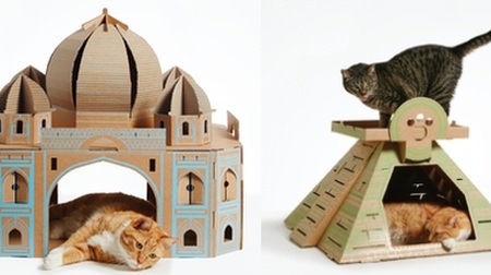 Traveling with cats ♪ Cardboard house with world landmarks as a motif