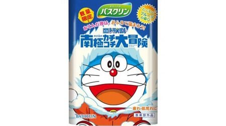 A collaboration between Bathclin and the new Doraemon movie--white water with the image of Antarctica