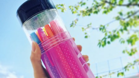 Colorful "drink bottle" style pen case from Sunstar stationery--with accessory space at the top!