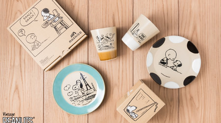 Snoopy x Mashiko ware! Plates and tumblers depicting the original scene, boxed as gifts