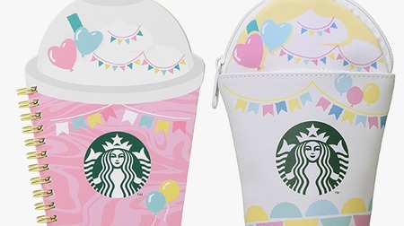 A notebook and pen case with a frappe design on Starbucks! Spring-like pastel colors are cute