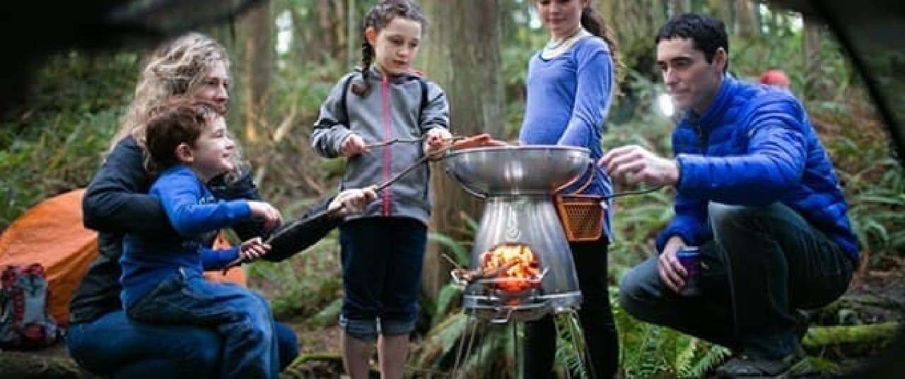 "BioLite Base Camp" is a family-friendly camping stove with a large grill